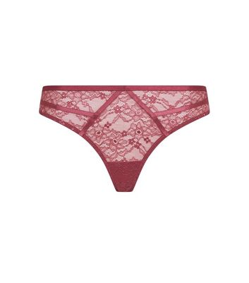 Deep Pink Lace Binded Thong | New Look