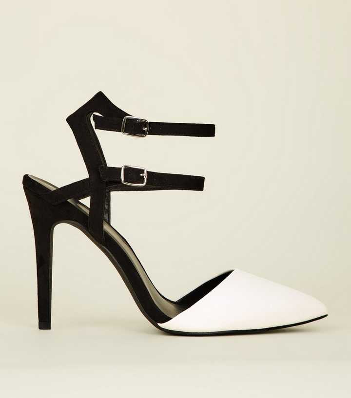 Wide Fit Monochrome Double Ankle Strap Stilettos
