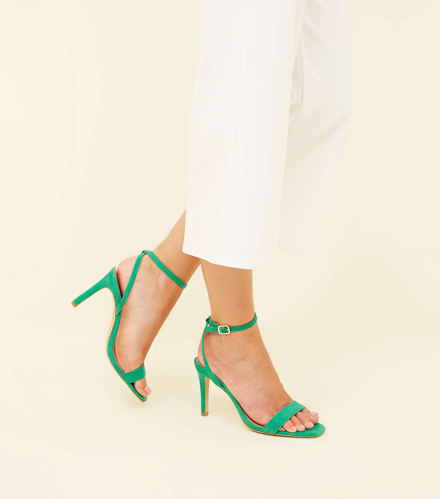 Wide Fit Green Suedette Strappy Square Toe Heels Image 2