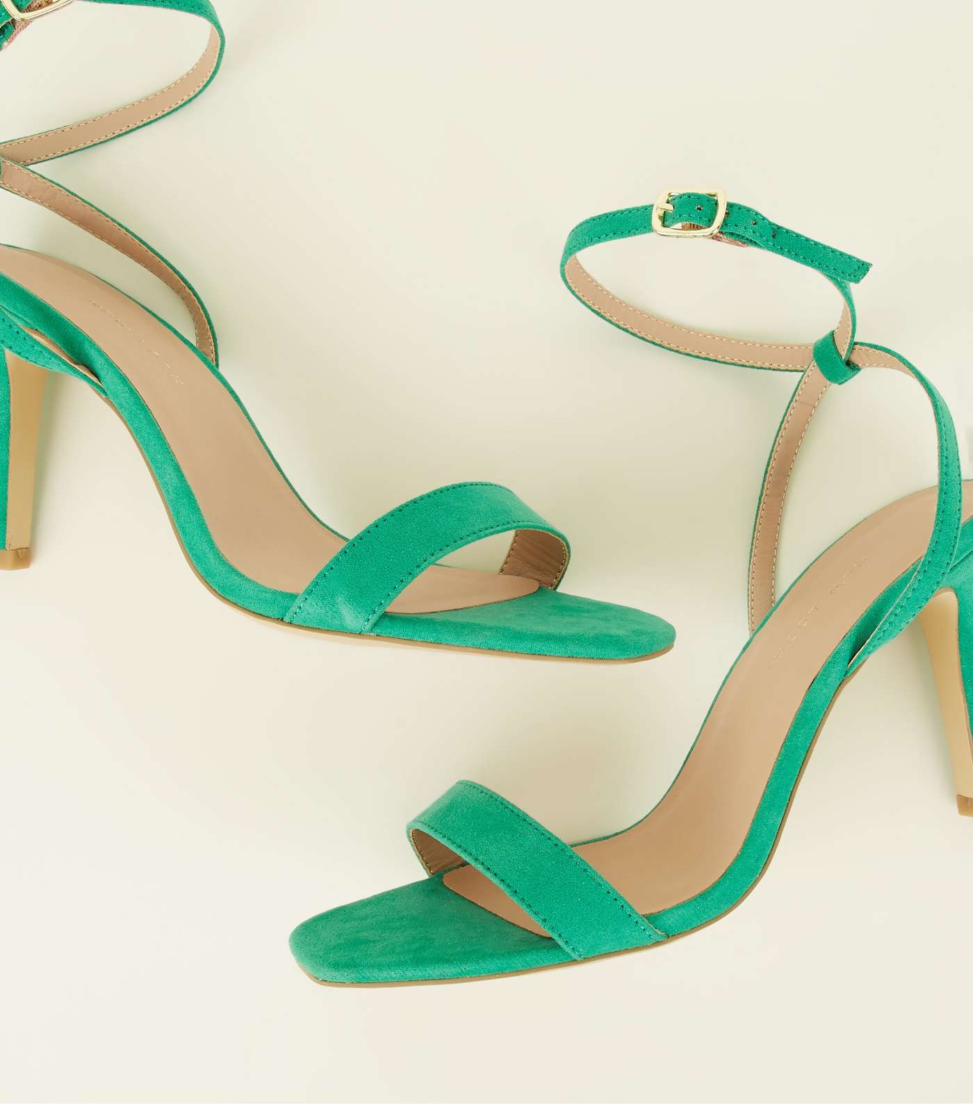 Wide Fit Green Suedette Strappy Square Toe Heels Image 4
