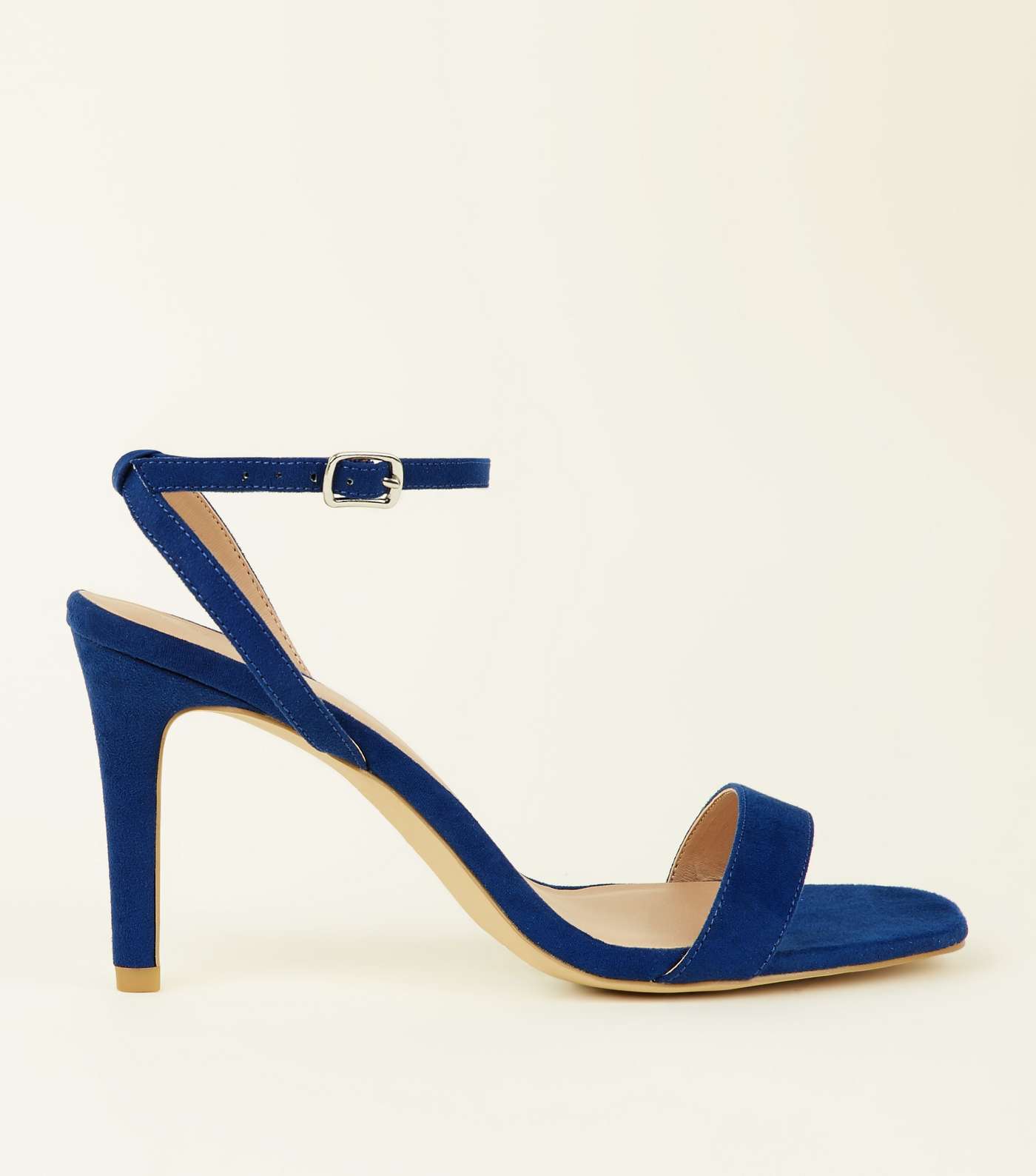 Wide Fit Blue Suedette Strappy Square Toe Heels