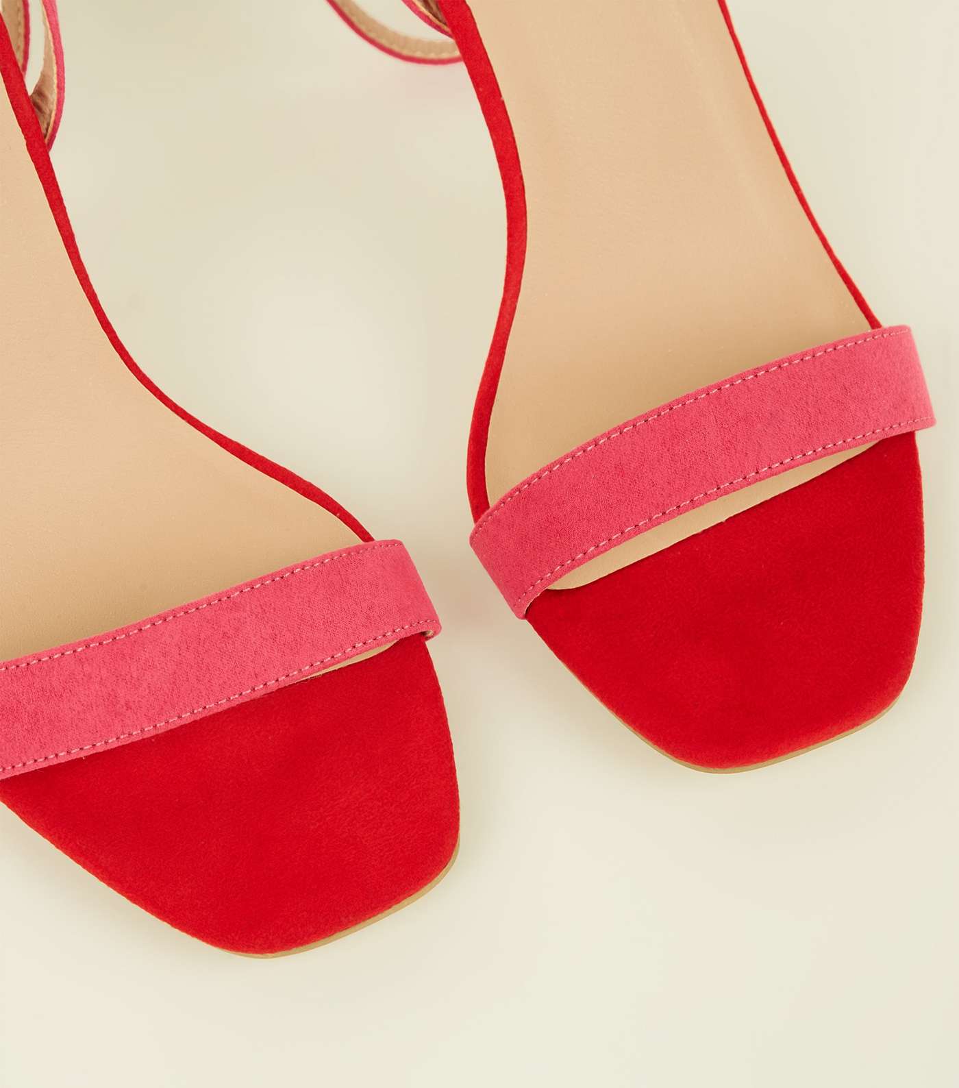 Wide Fit Pink and Red Suedette Strappy Square Toe Heels Image 3