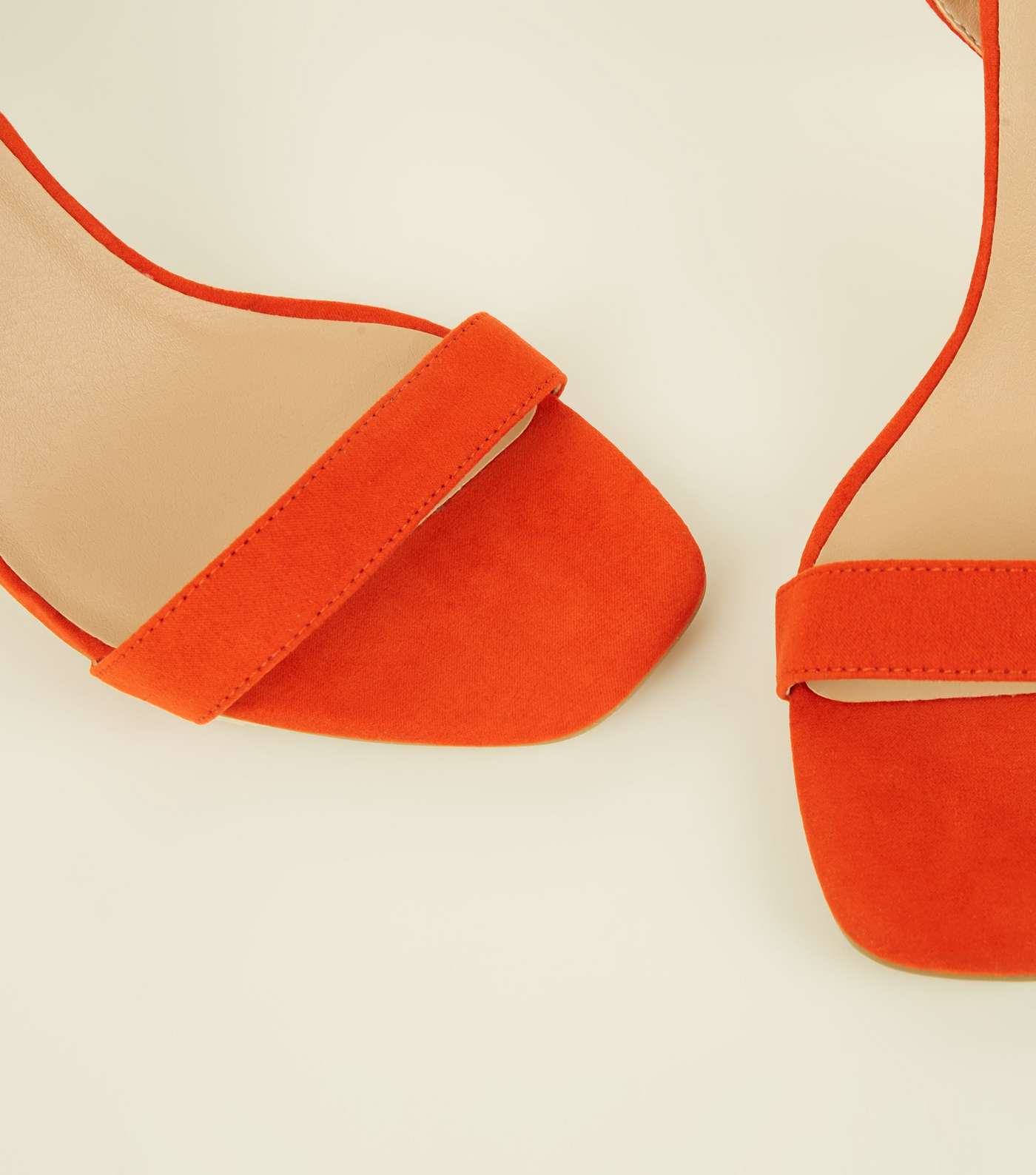 Wide Fit Bright Orange Suedette Strappy Square Toe Heels Image 4