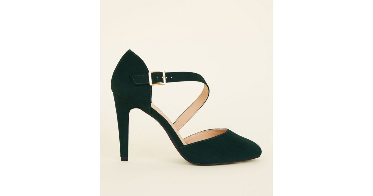 Wide Fit Dark Green Asymmetric Strap Courts | New Look
