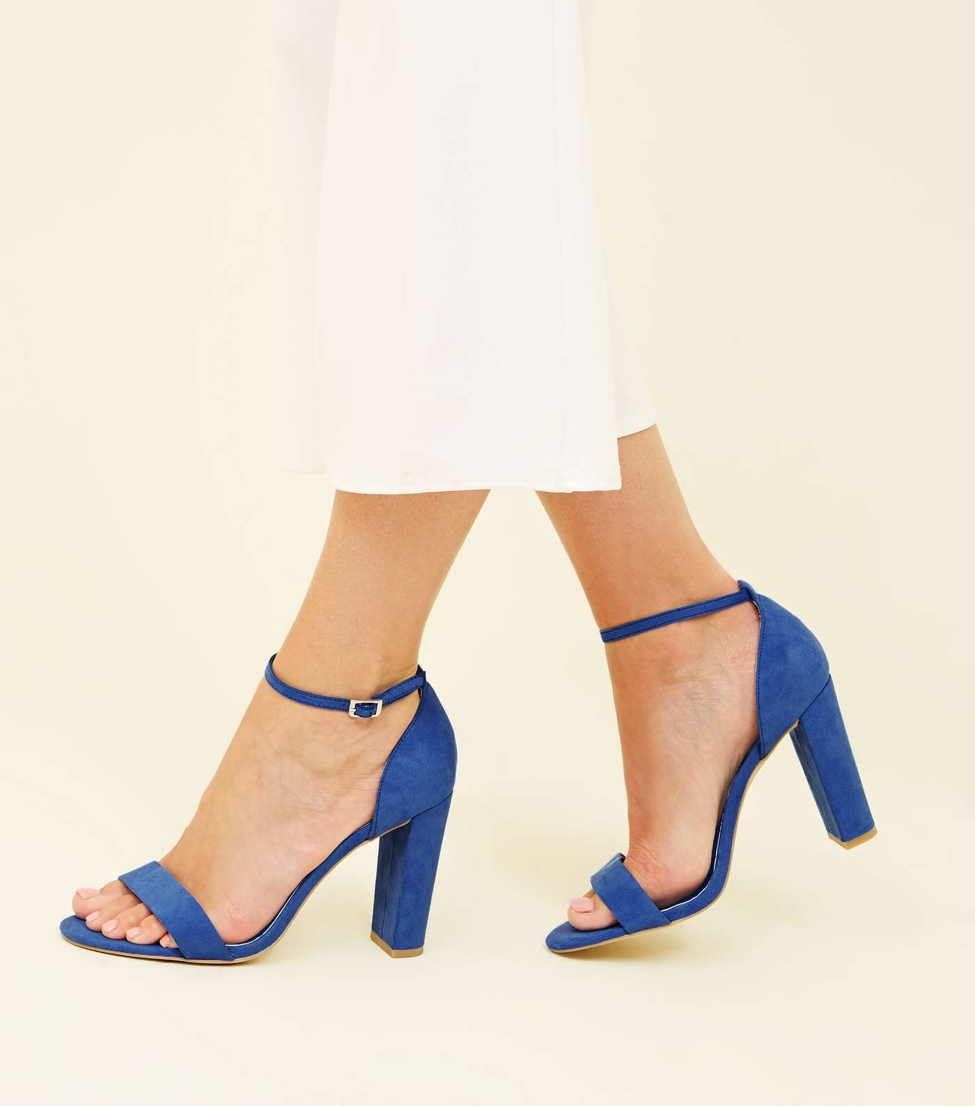 Wide Fit Blue Suedette Ankle Strap Block Heels Image 2