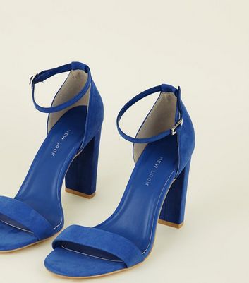 Wide Fit Blue Suedette Ankle Strap Block Heels New Look