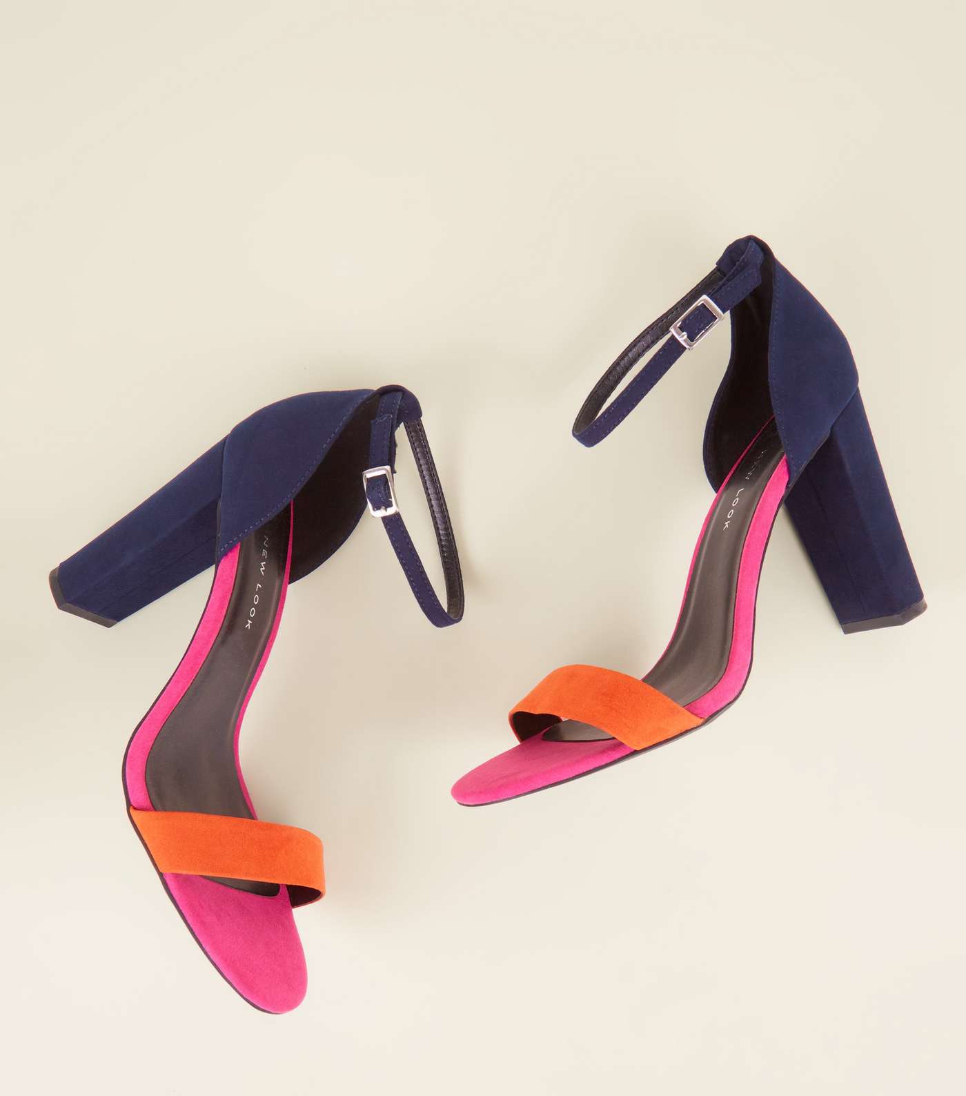 Wide Fit Navy Colour Block Ankle Strap Block Heels Image 4
