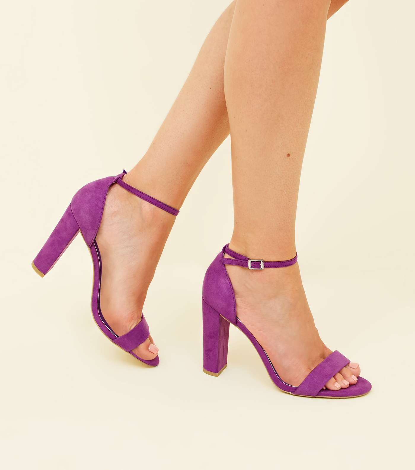 Wide Fit Purple Suedette Ankle Strap Block Heels Image 2