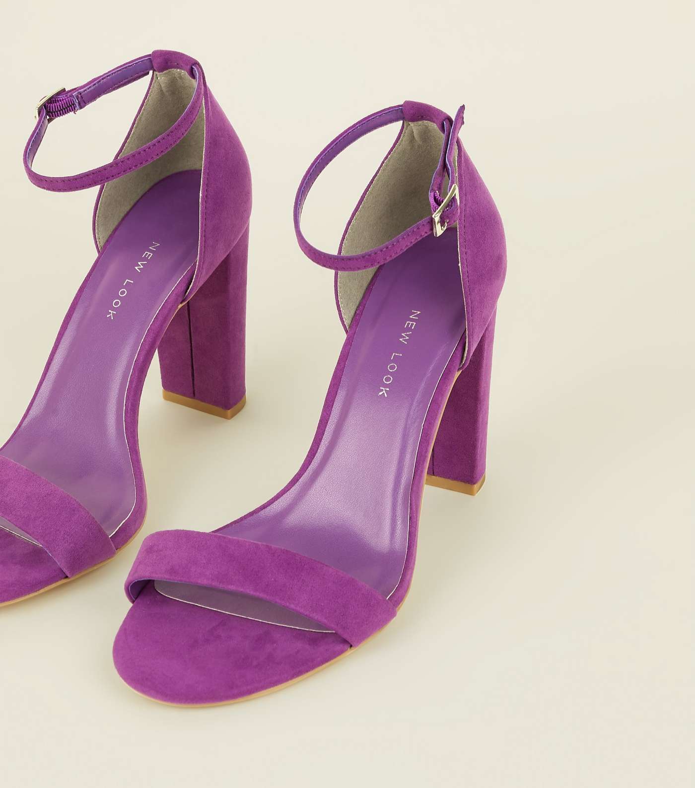 Wide Fit Purple Suedette Ankle Strap Block Heels Image 4