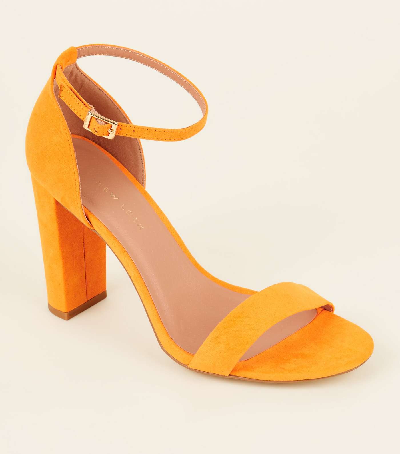 Wide Fit Orange Suedette Ankle Strap Block Heels