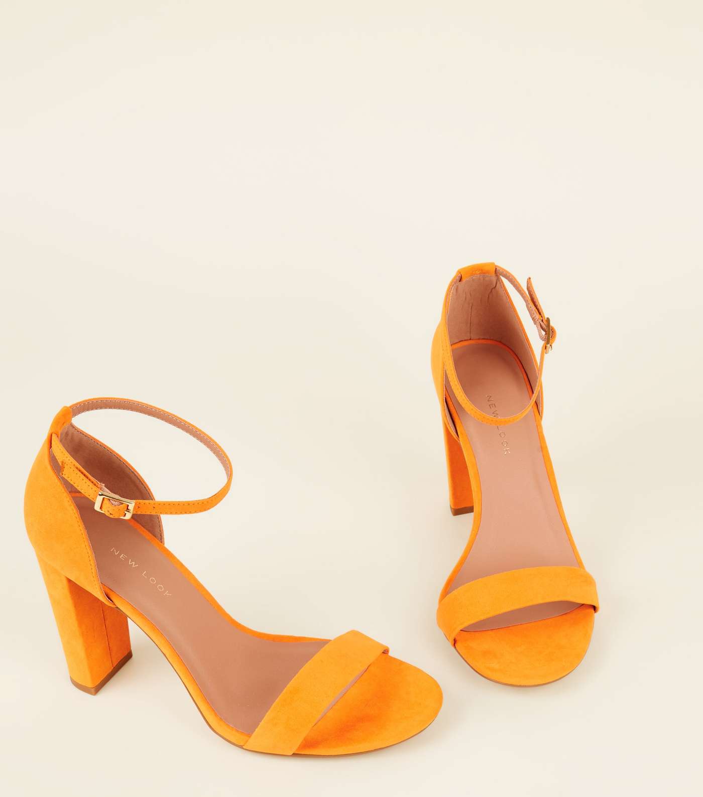 Wide Fit Orange Suedette Ankle Strap Block Heels Image 3