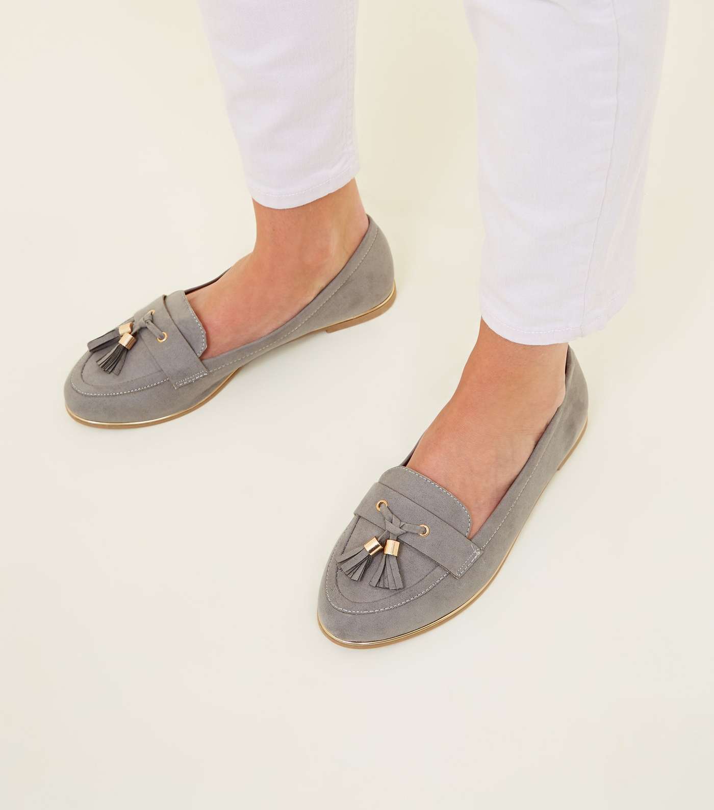 Wide Fit Grey Suedette Tassel Loafers Image 2