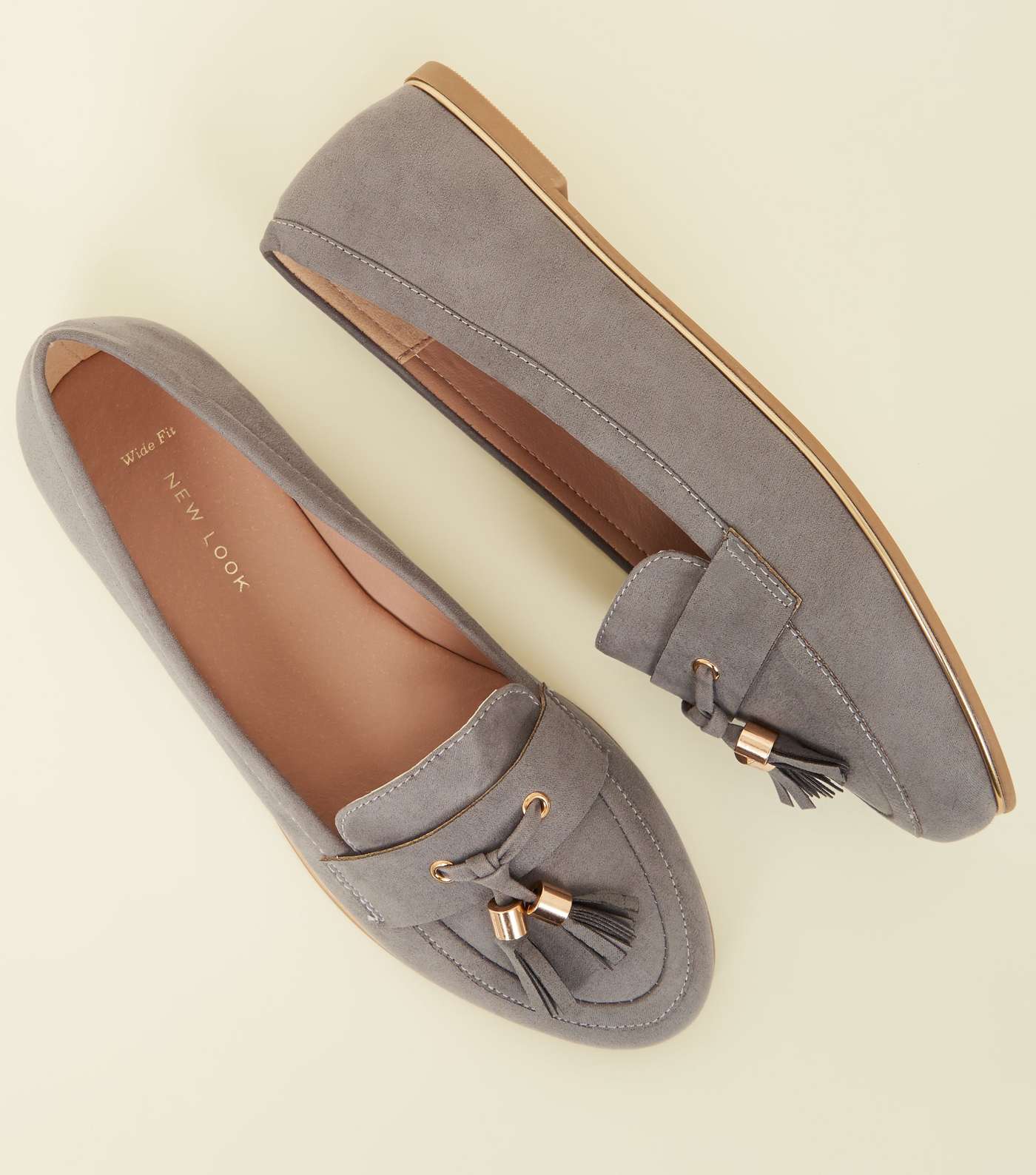 Wide Fit Grey Suedette Tassel Loafers Image 4