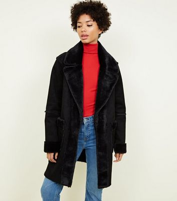 new look blue fur coat