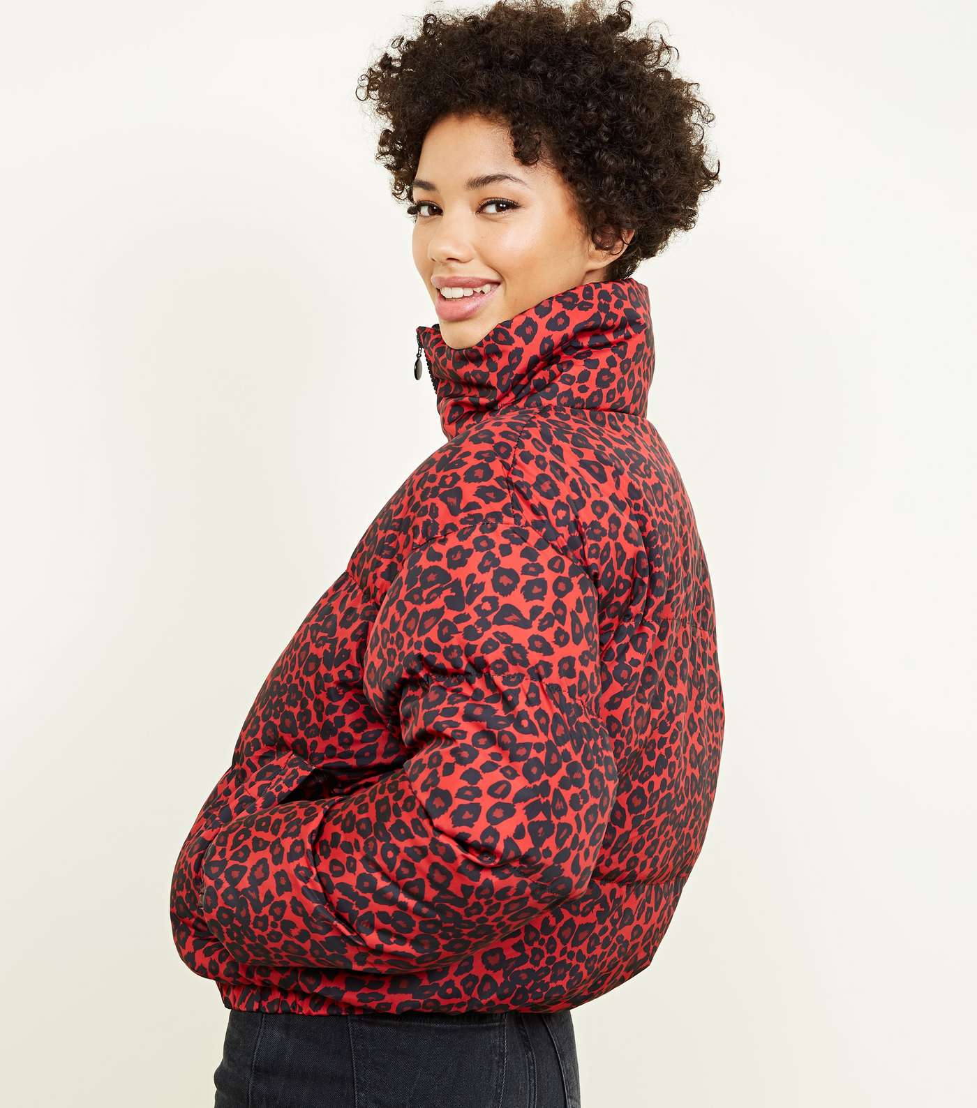 Pink Vanilla Red Leopard Print Puffer Jacket Image 3