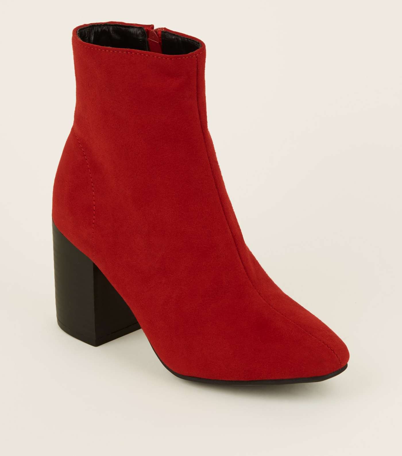 Red Suedette Block Heel Ankle Boots