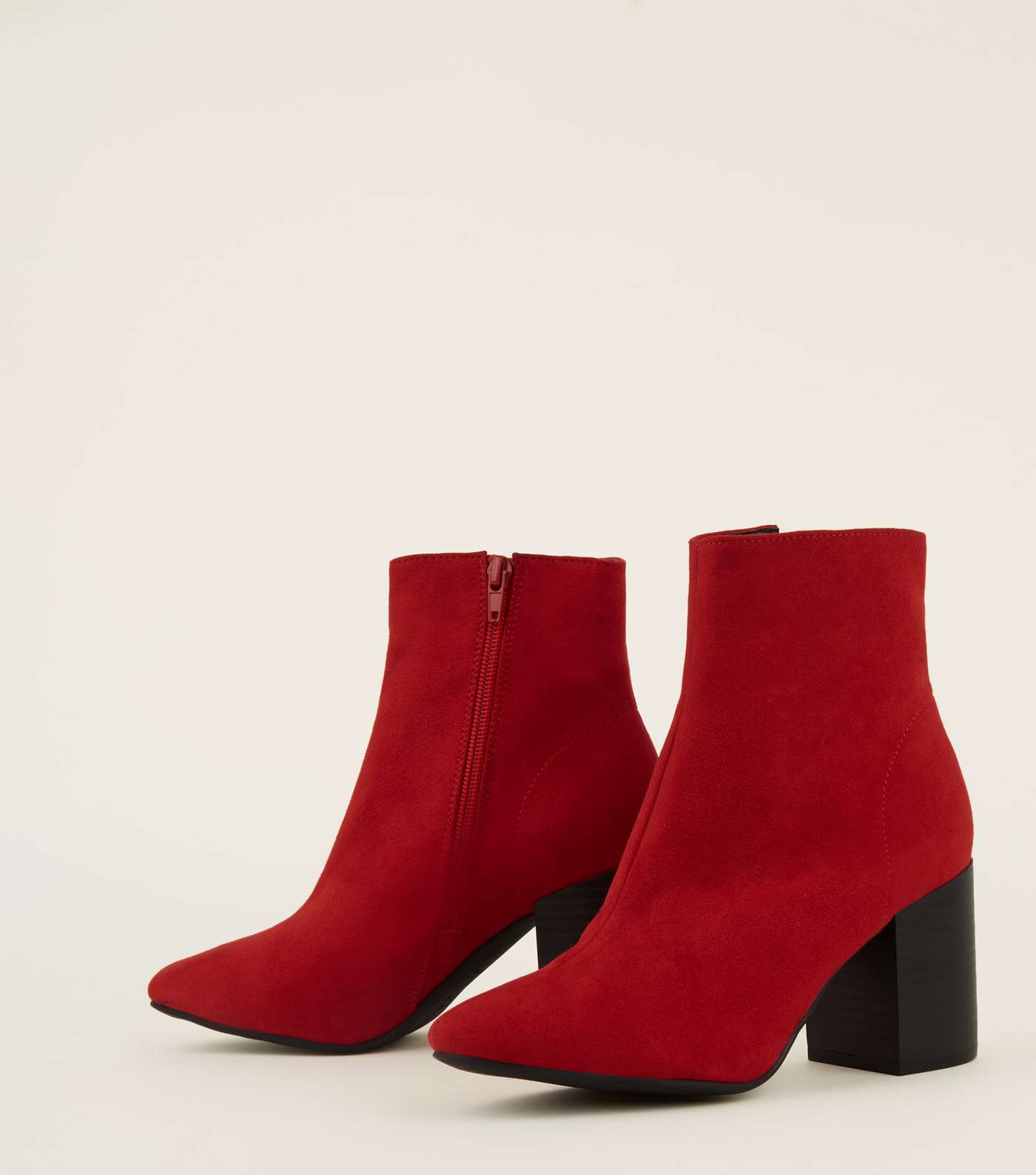 Red Suedette Block Heel Ankle Boots Image 3