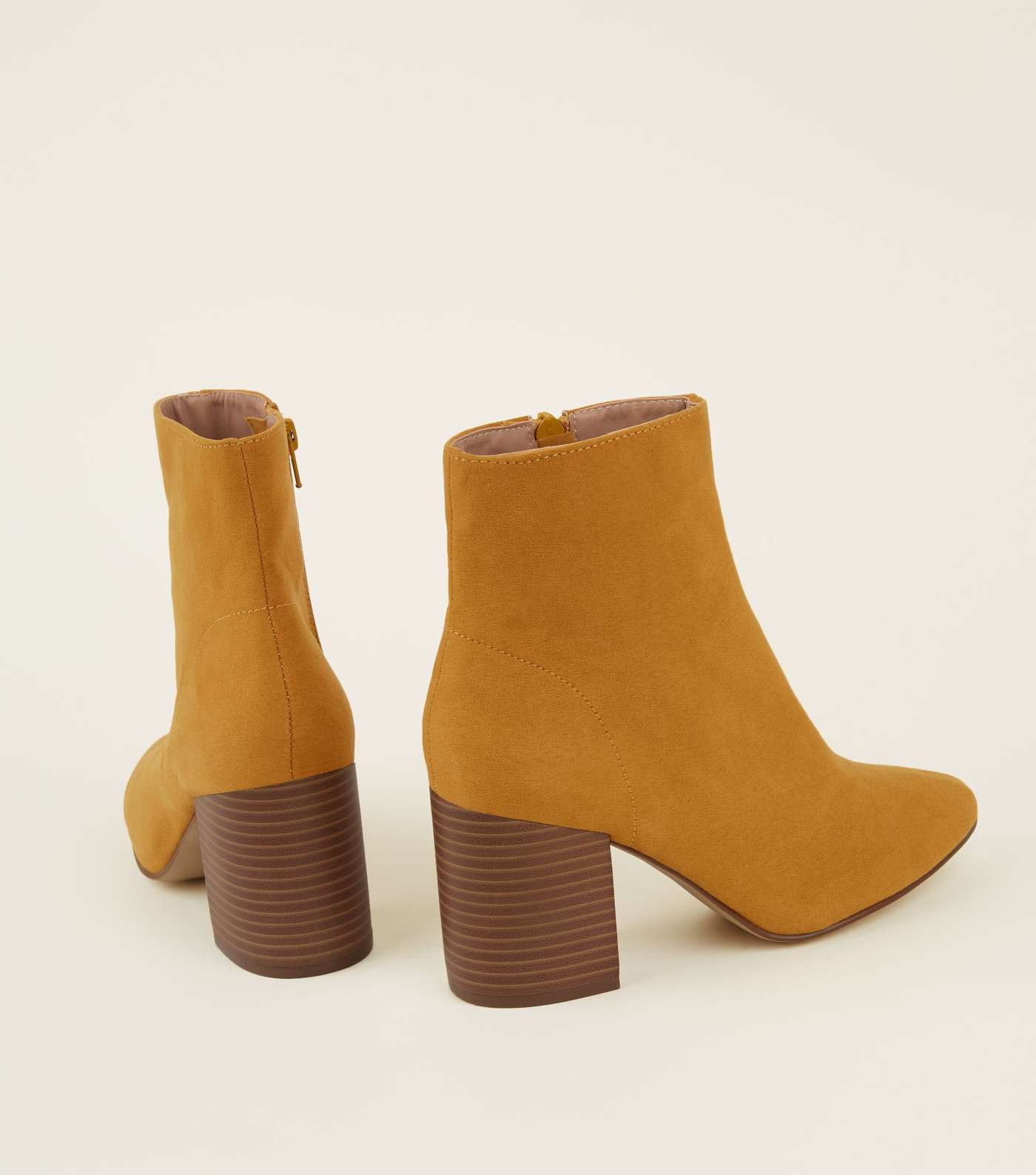Mustard Suedette Block Heel Ankle Boots Image 3