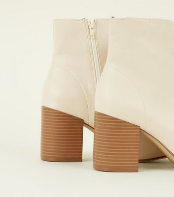 Cream Leather-Look Wood Heel Ankle 