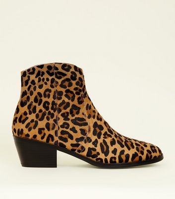 Tan Leather Leopard Print Western Boots 