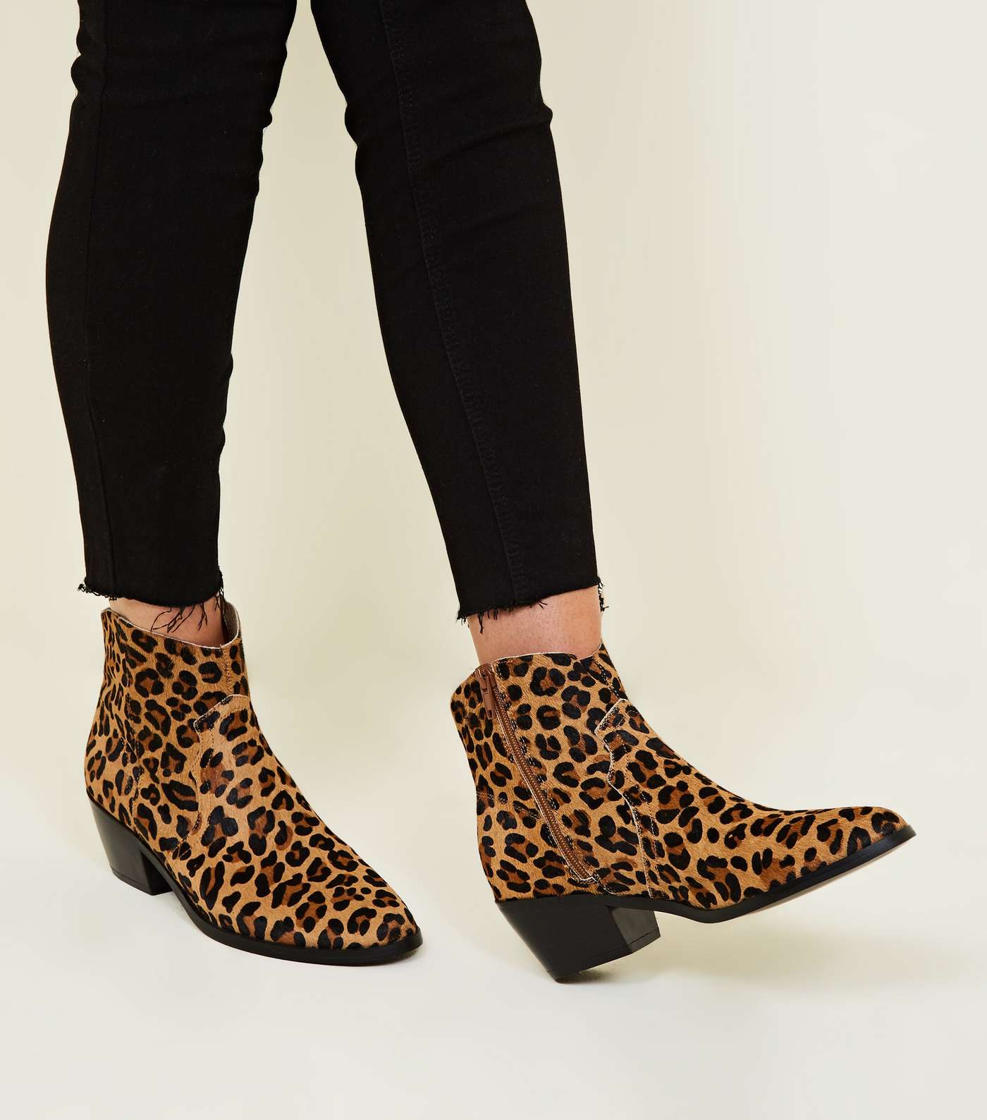 Tan Leather Leopard Print Western Boots Image 2