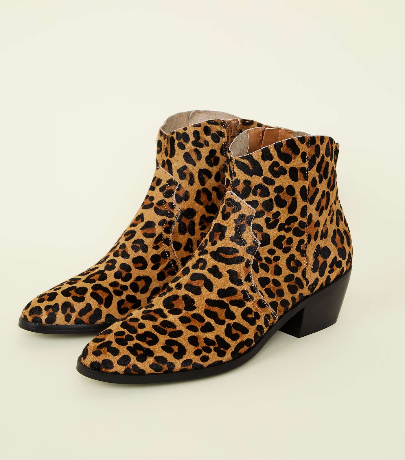 Tan Leather Leopard Print Western Boots Image 4