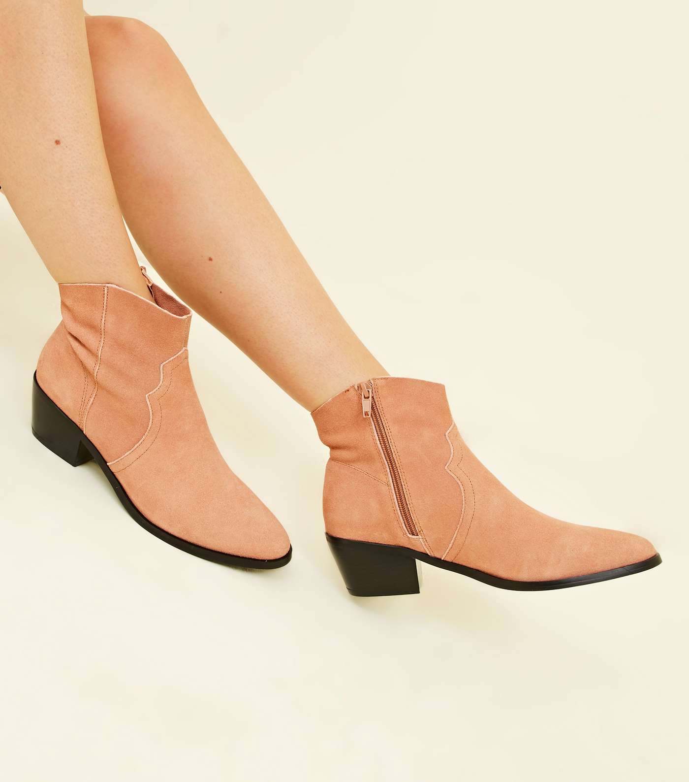 Pink Suede Western Ankle Boots  Image 2