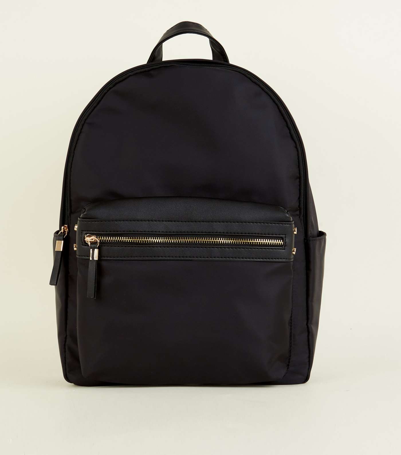 Black Nylon and Leather-Look Backpack