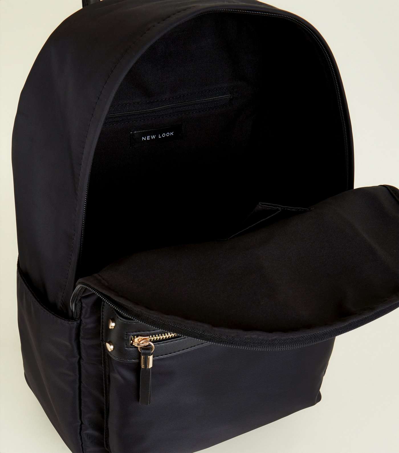 Black Nylon and Leather-Look Backpack Image 5