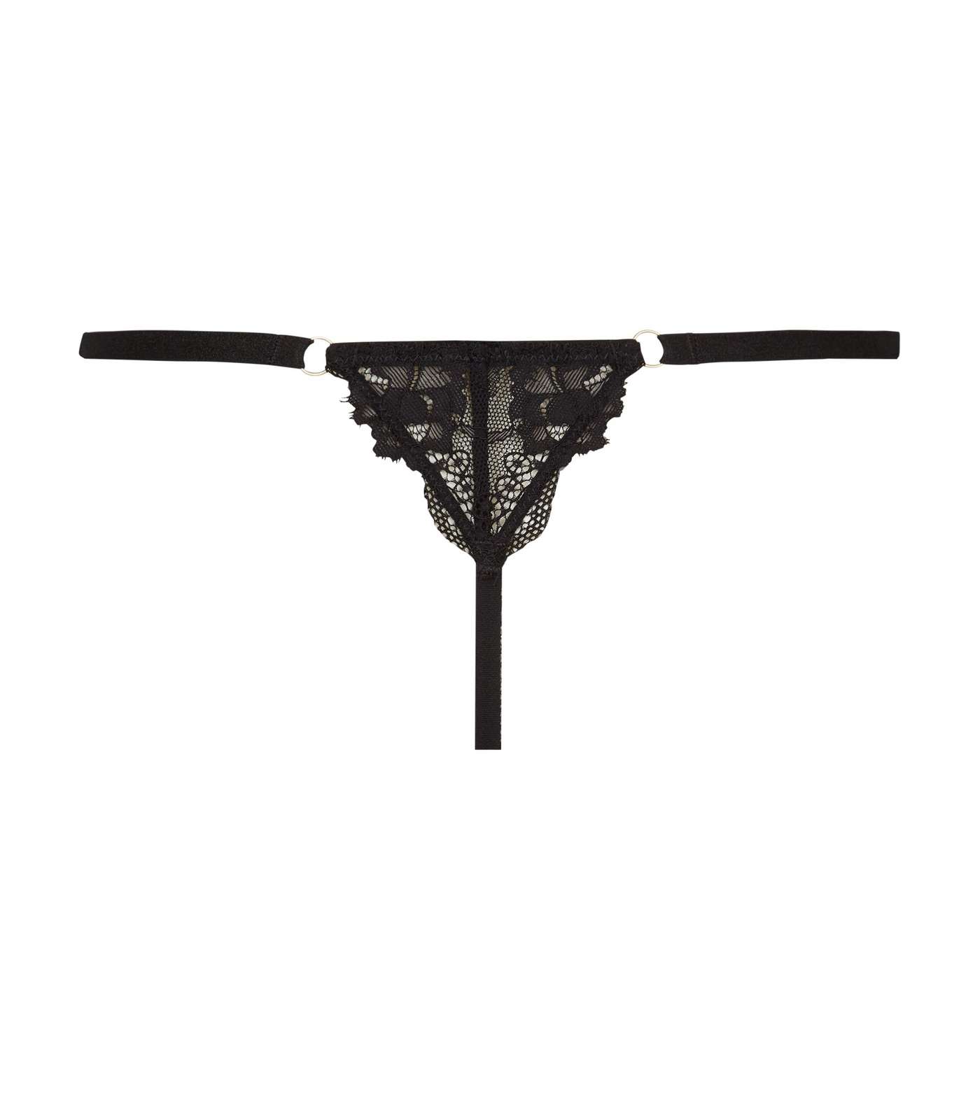 Black Floral Lace String Thong  Image 5