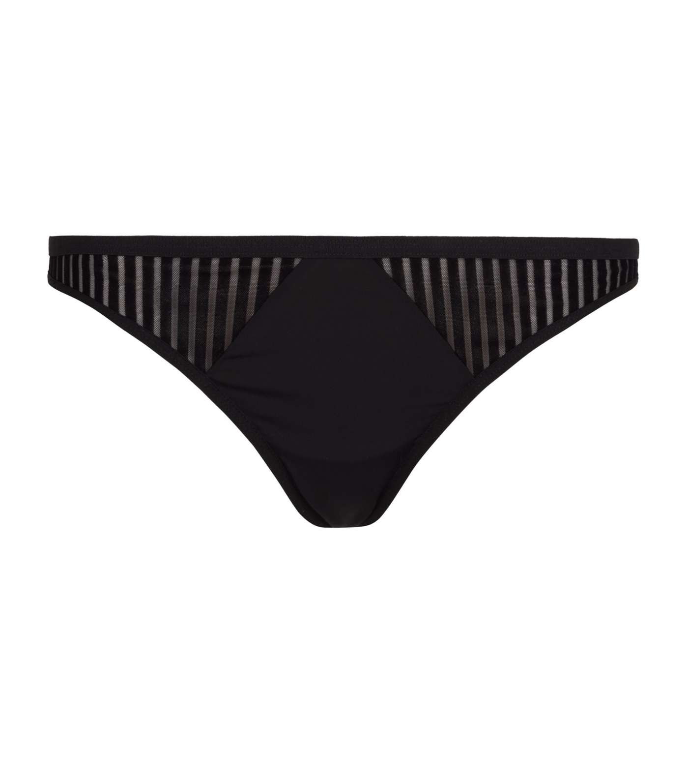 Black Mesh Flocked Stripe Thong  Image 3