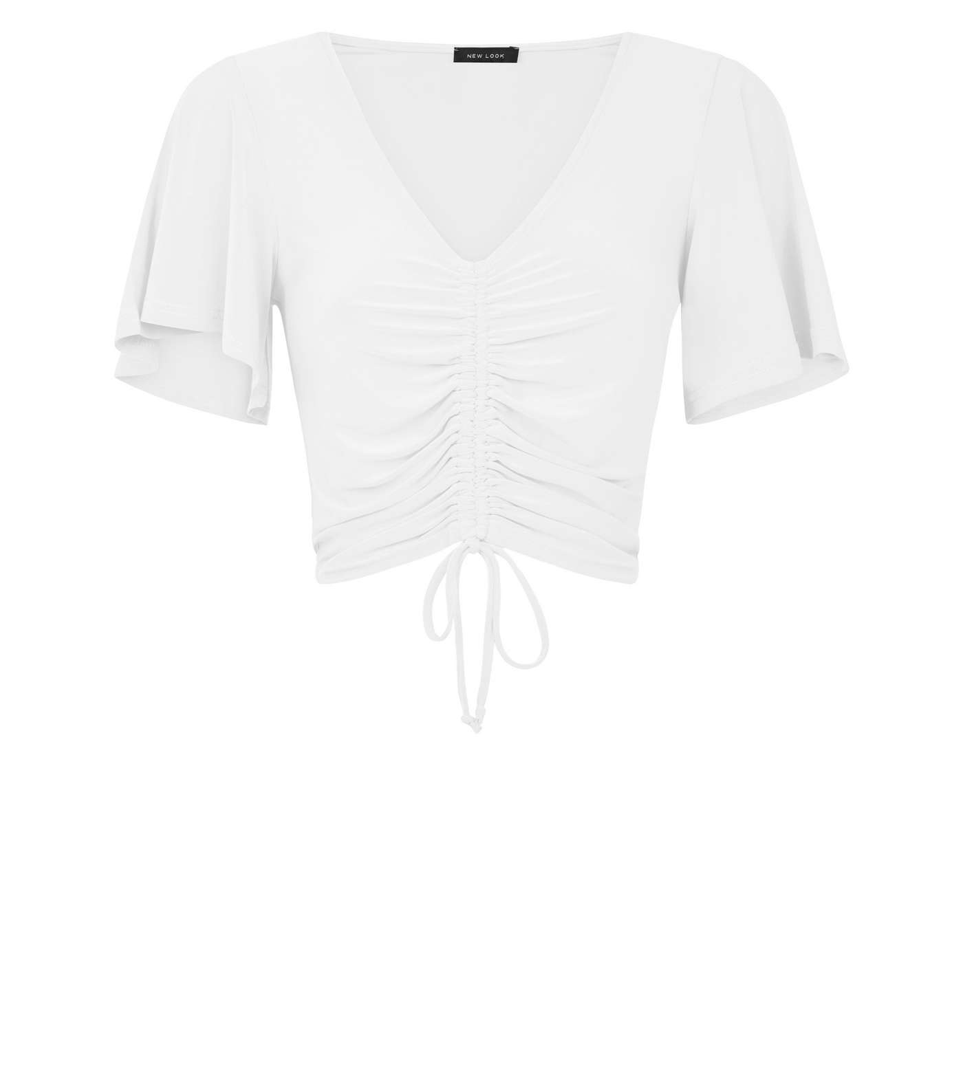 White Ruched Front Flutter Sleeve Top Image 4