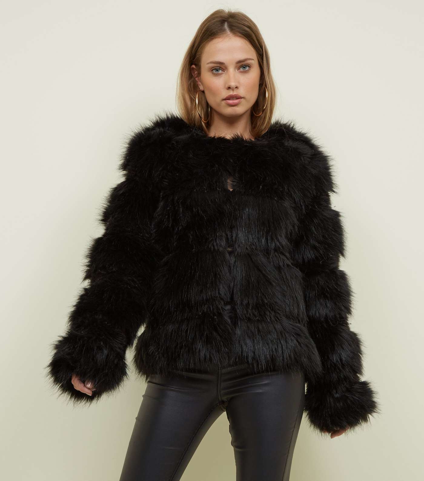 Black Pelted Faux Fur Coat