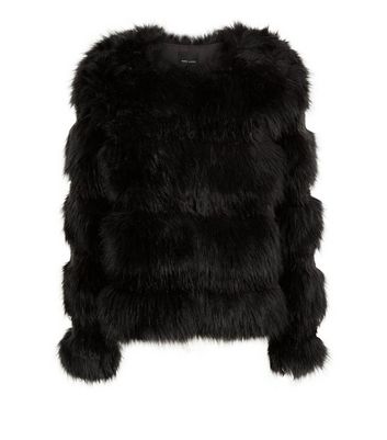 Black Pelted Faux Fur Coat New Look