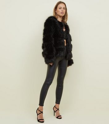 black pelted faux fur parka jacket