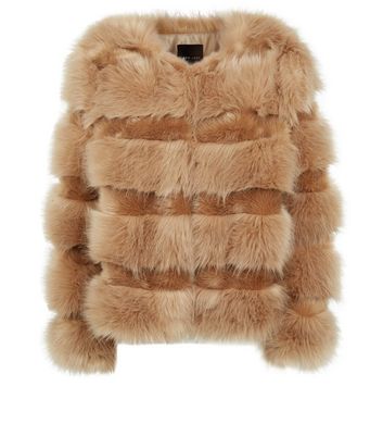 Camel Pelted Faux Fur Coat New Look