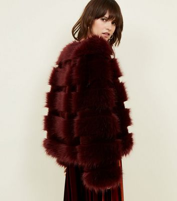 New look burgundy fur coat best sale