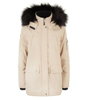 Stone Ski Style Parka New Look