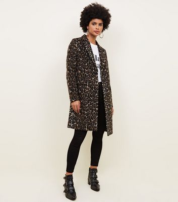 Brown Leopard Print Longline Coat New Look