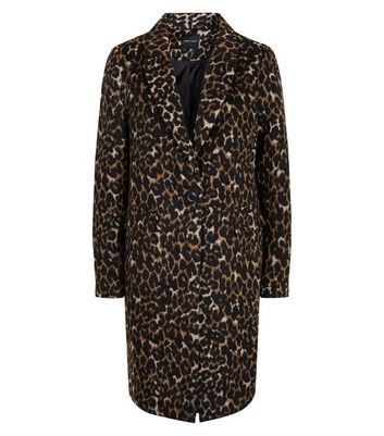 Brown Leopard Print Longline Coat New Look