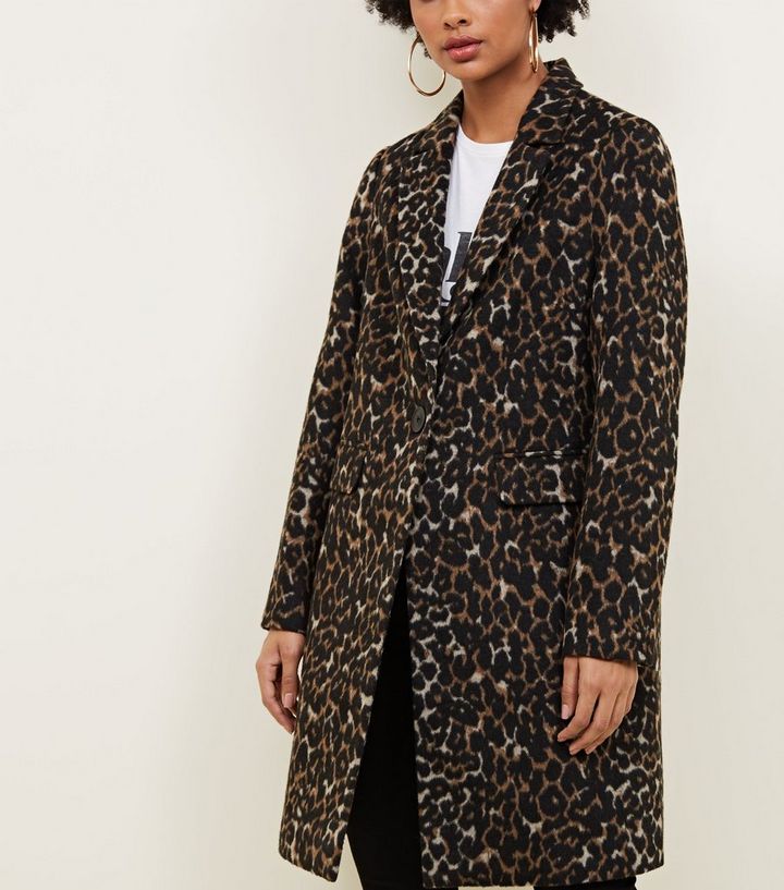 Brown Leopard Print Longline Coat | New Look