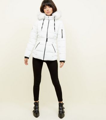 womens white puffer coat with fur hood