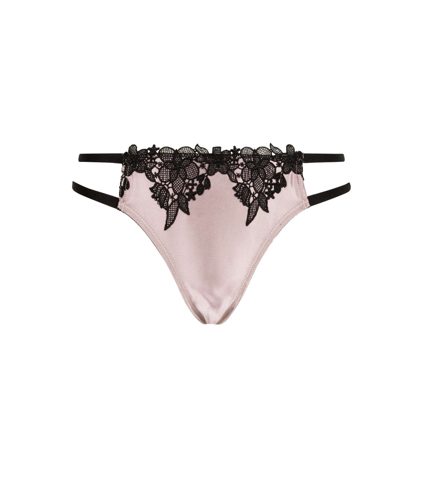Pale Pink Satin Guipure Lace Trim Thong  Image 3