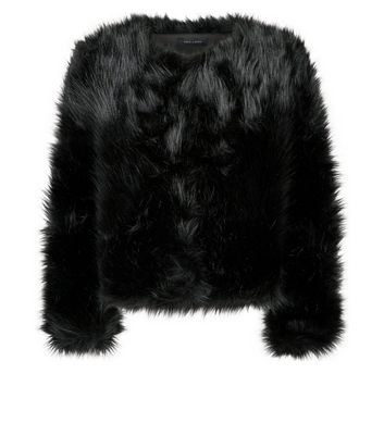 Black faux hotsell fur collarless jacket