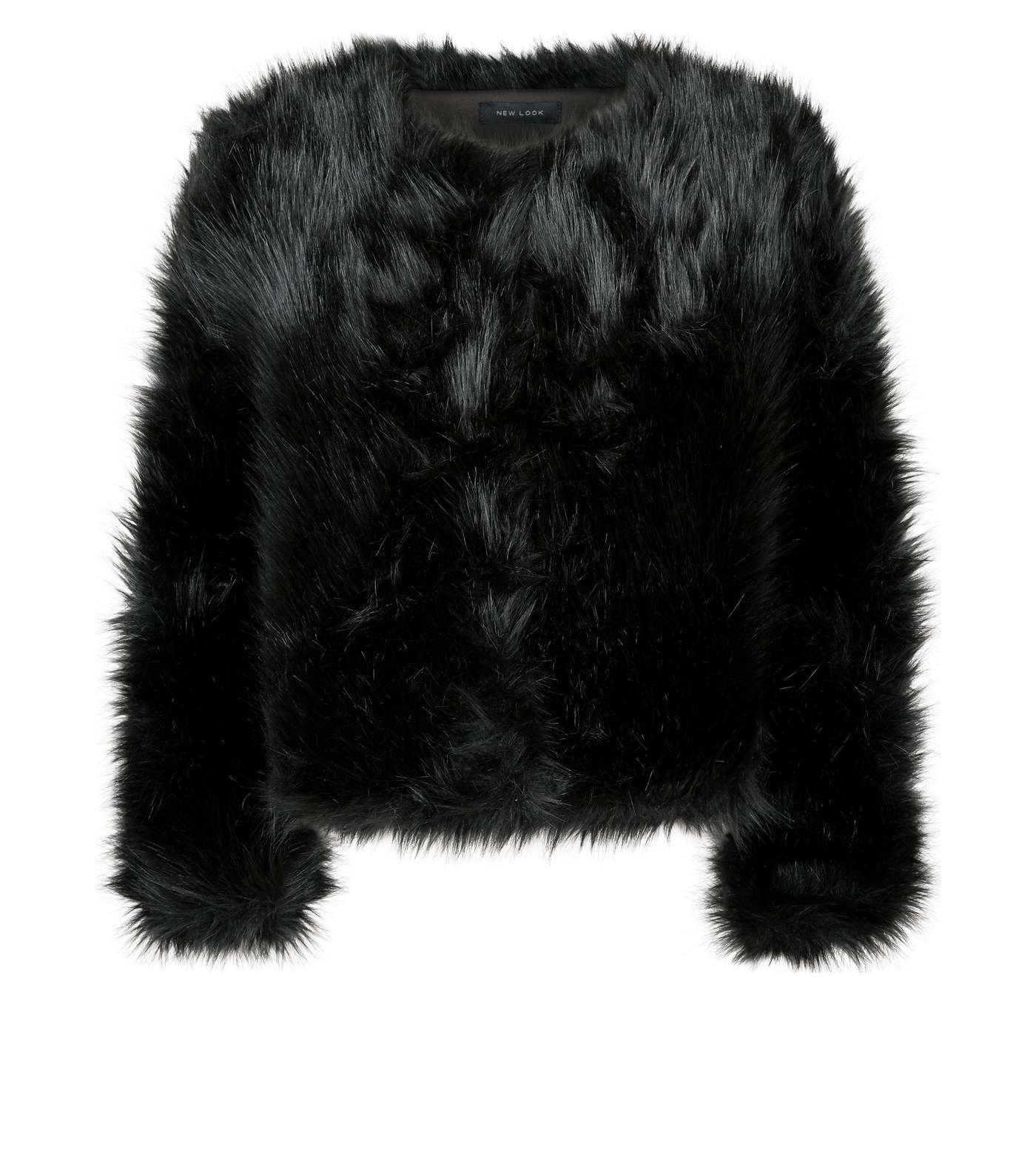 Black Faux Fur Collarless Jacket  Image 4