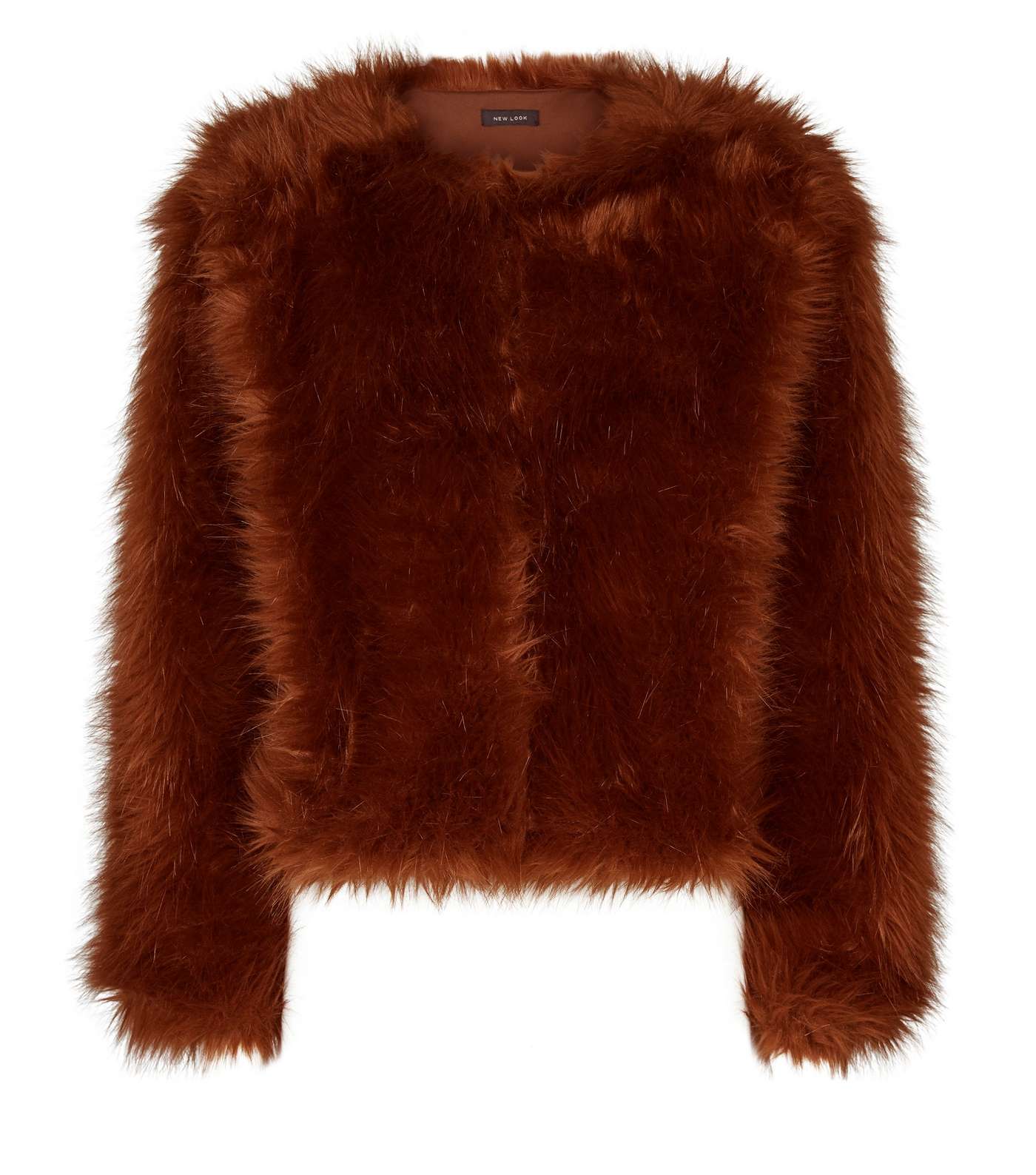 Rust Fax Fur Cropped Collarless Jacket Image 4