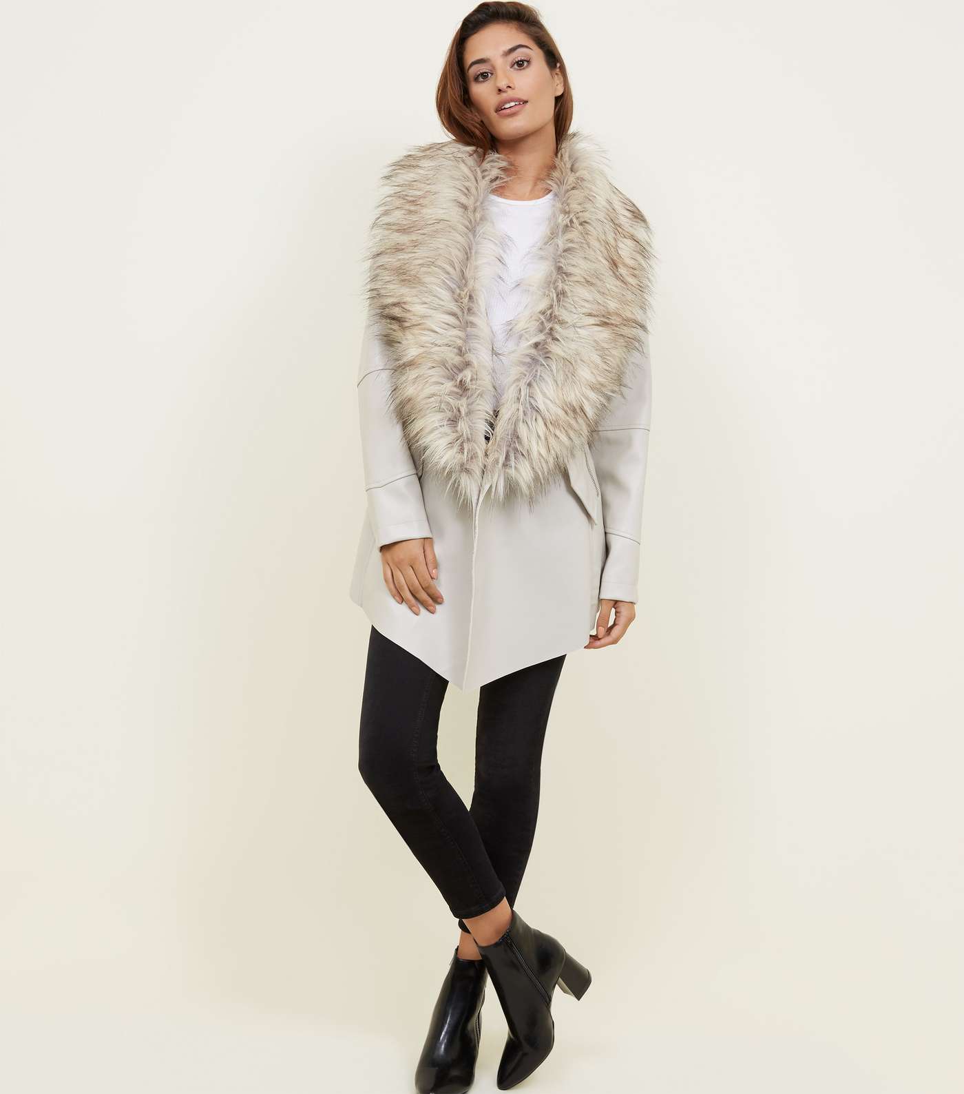 Stone Waterfall Leather Faux Fur Collar Jacket Image 2