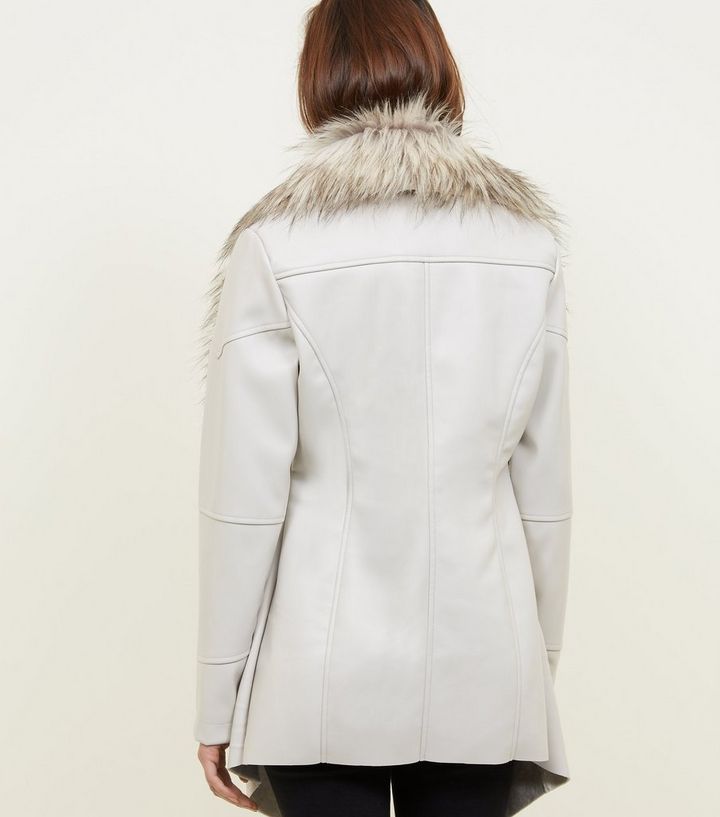 Stone Waterfall Leather Faux Fur Collar Jacket Add To Saved Items Remove From