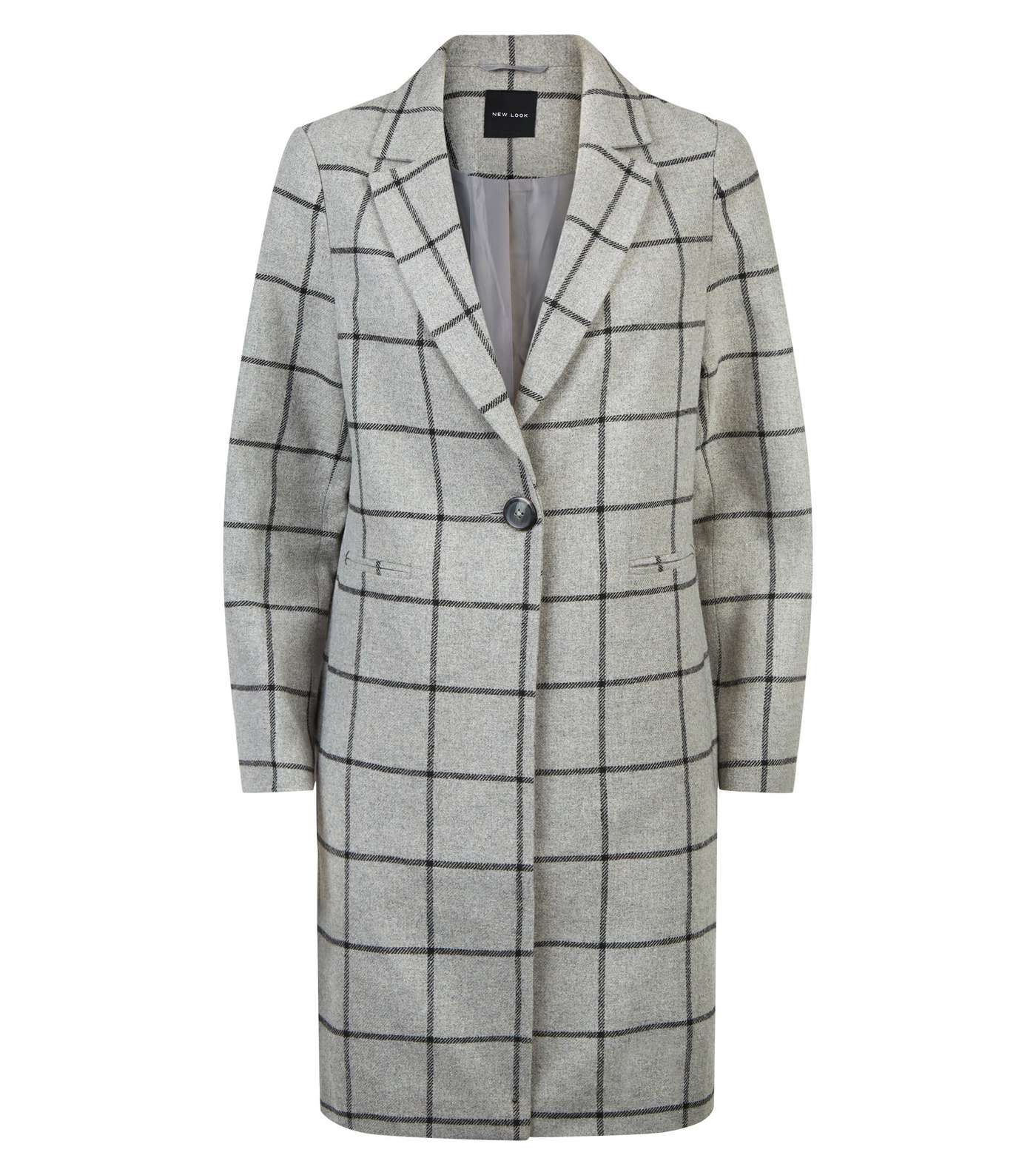 Grey Grid Check Long Coat  Image 4