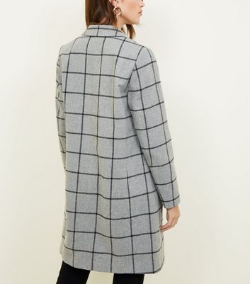 Grey Grid Check Long Coat | New Look